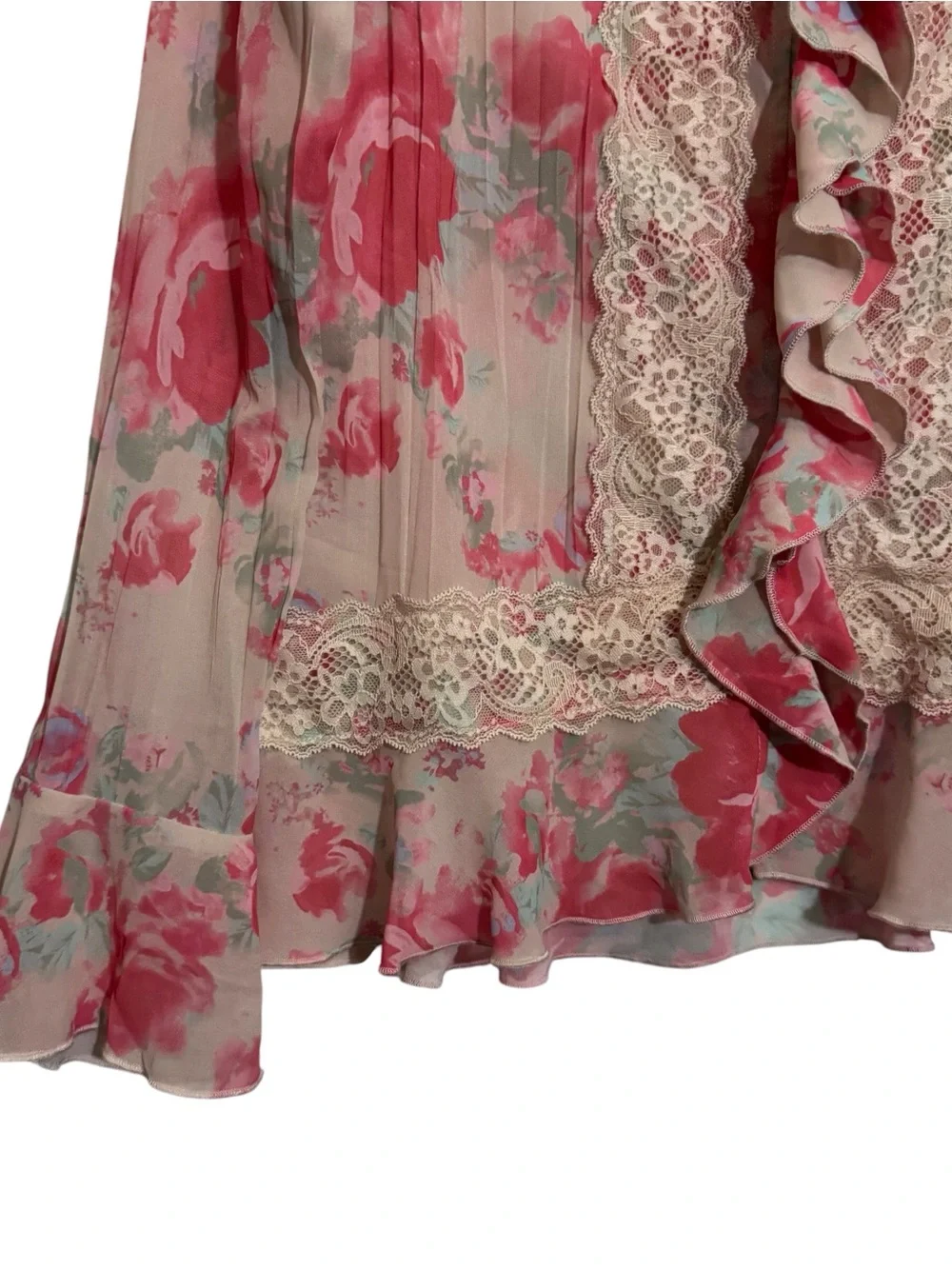 Free People X-Small Bad At Love Blouse Floral Top Sheer Ruffle Long Sleeve Boho